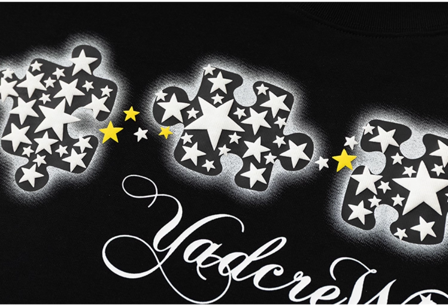 YADcrew Galaxy Star Puzzle Foam Print Long Sleeve Tee