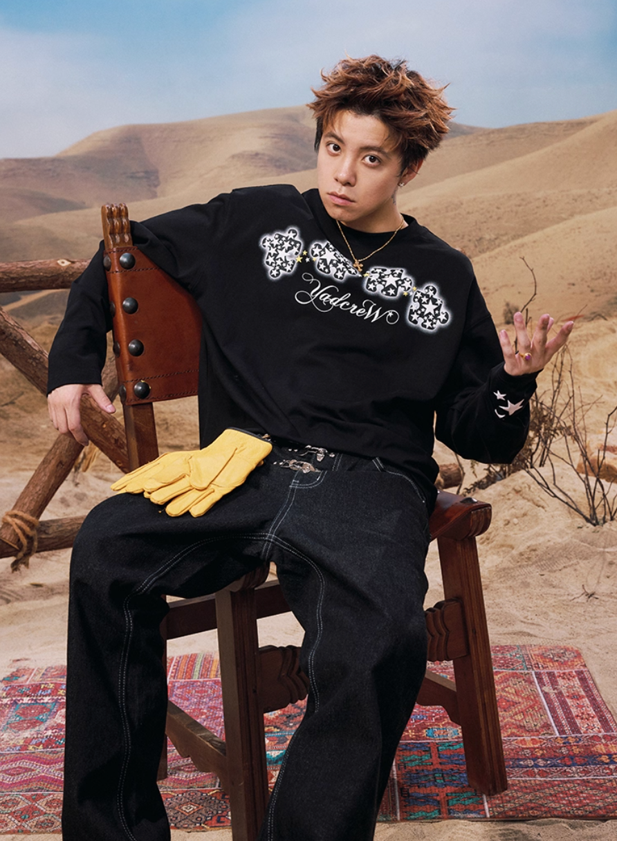 YADcrew Galaxy Star Puzzle Foam Print Long Sleeve Tee