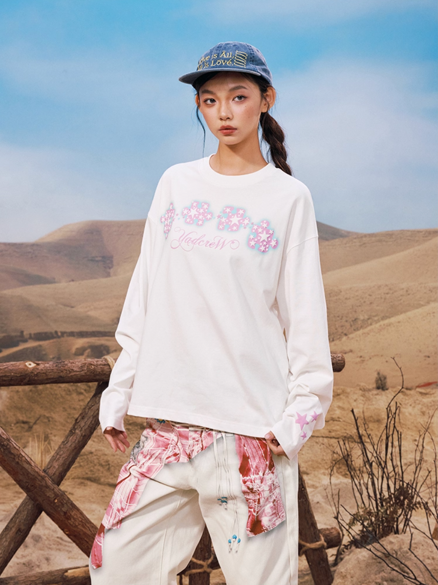 YADcrew Galaxy Star Puzzle Foam Print Long Sleeve Tee