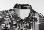 YADcrew Ethnic Pattern Plaid Long Sleeve Shirt
