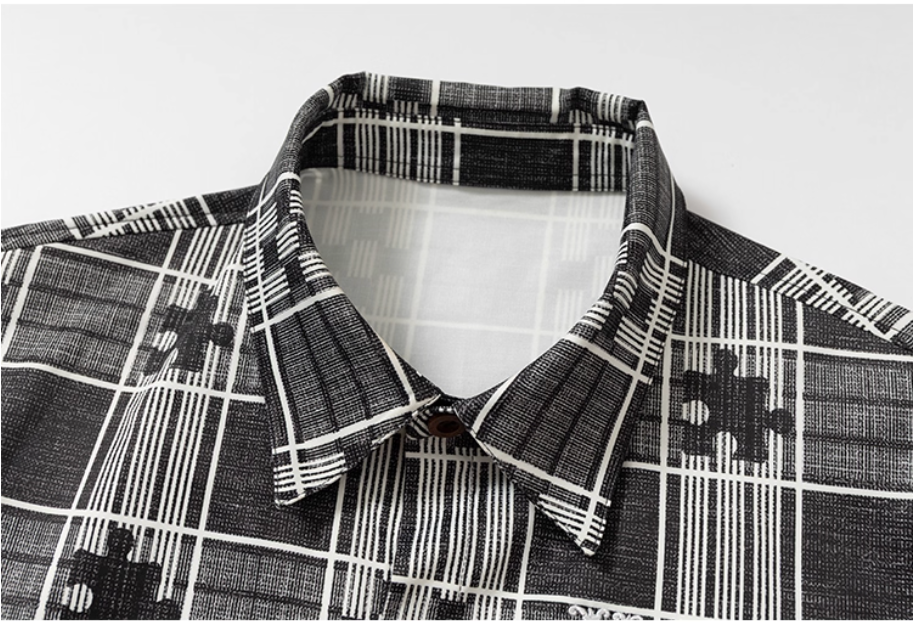 YADcrew Ethnic Pattern Plaid Long Sleeve Shirt
