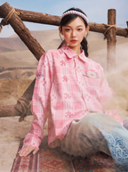 YADcrew Ethnic Pattern Plaid Long Sleeve Shirt