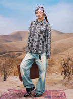 YADcrew Ethnic Pattern Plaid Long Sleeve Shirt