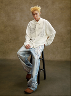 YADcrew Peace Dove Hollow Mesh Long Sleeve Shirt