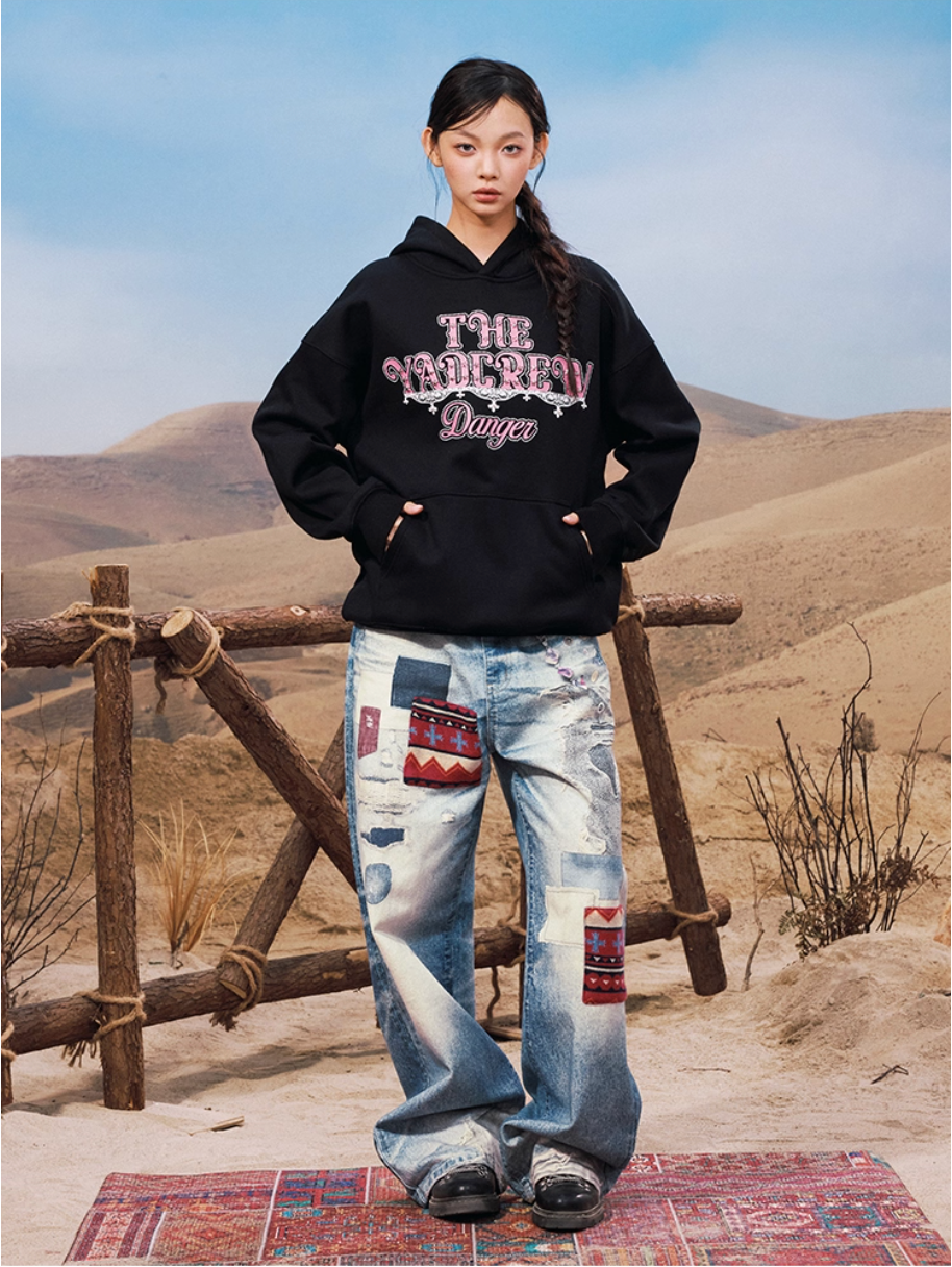 YADcrew Star Studs Logo Print Hoodie