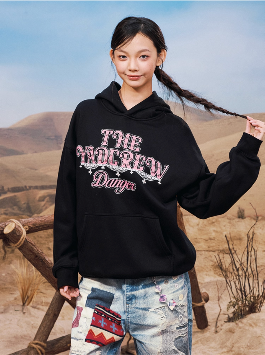 YADcrew Star Studs Logo Print Hoodie
