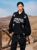 YADcrew Rope Knot Foam Print Embroidered Polo Sweatshirt