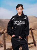 YADcrew Rope Knot Foam Print Embroidered Polo Sweatshirt
