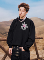 YADcrew Ethnic Puzzle Pattern Sweatshirt