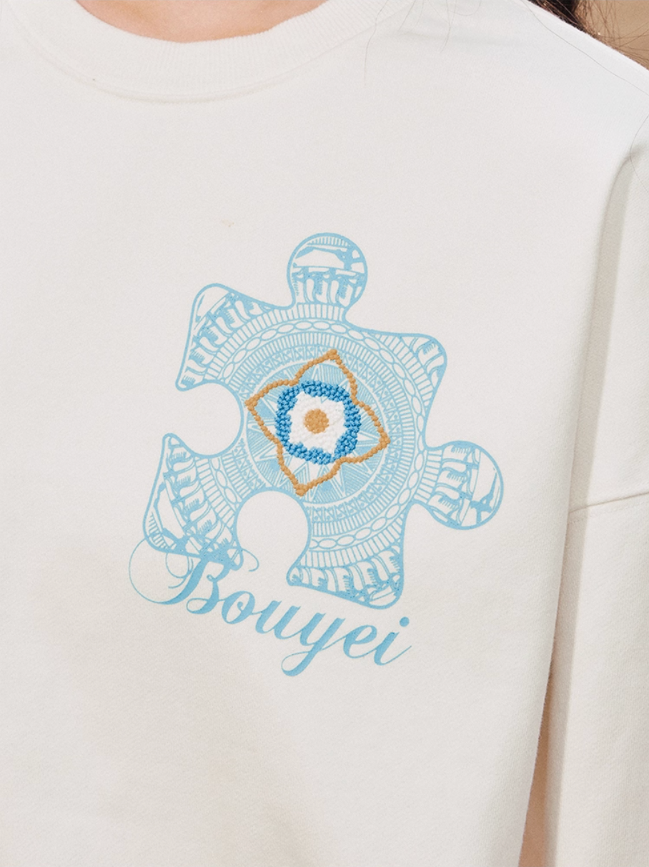 YADcrew Ethnic Puzzle Pattern Sweatshirt