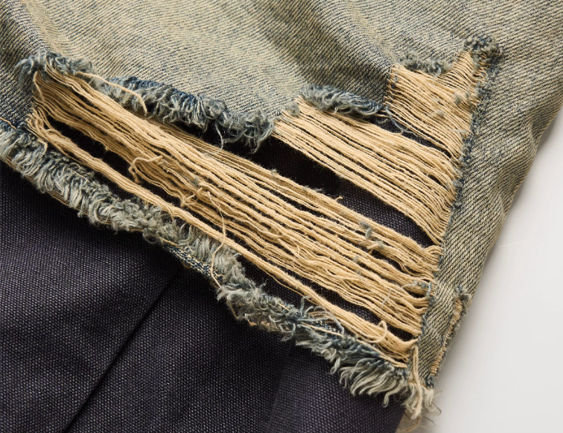 STEEPC Layered Design Washed Distressed Baggy Jeans