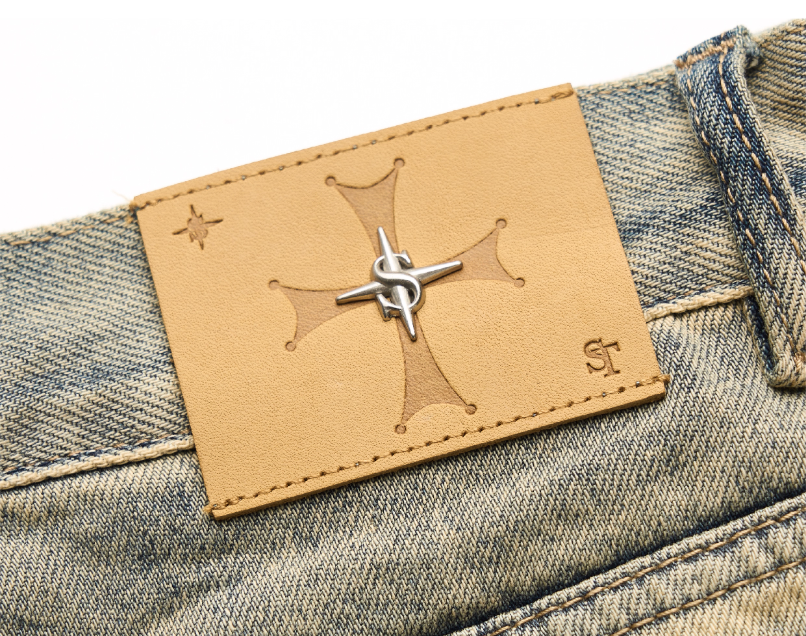 STEEPC Layered Design Washed Distressed Baggy Jeans