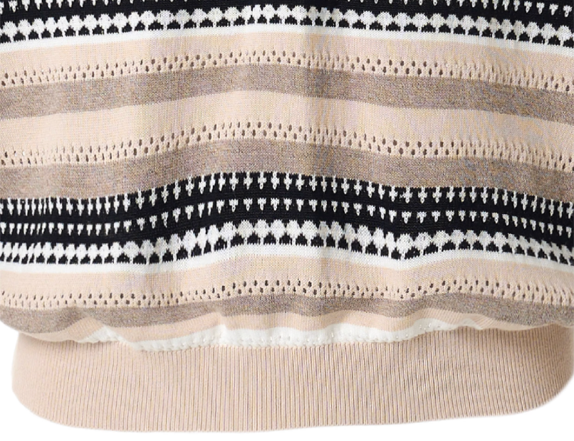 STEEPC Layered Design Knit Striped Long Sleeve Polo