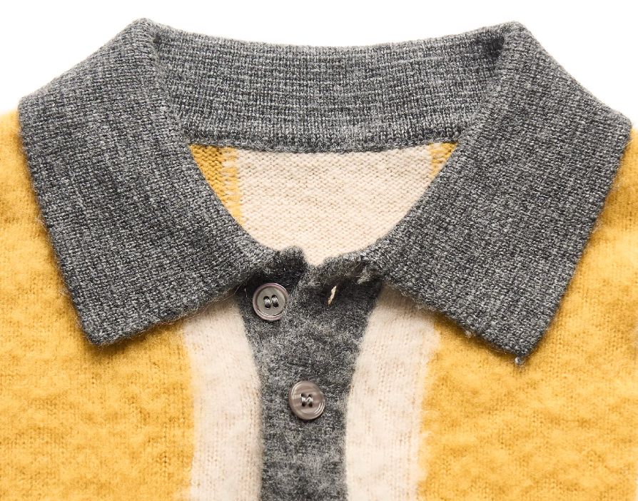STEEPC Vertical Stripe Brushed Knit Polo Sweater