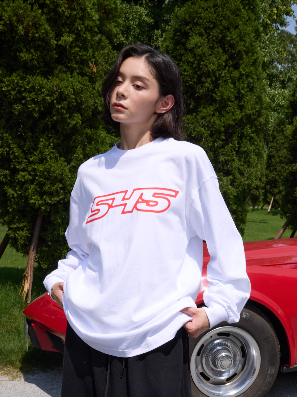 S45 Basic Large Logo Print Long Sleeve Tee