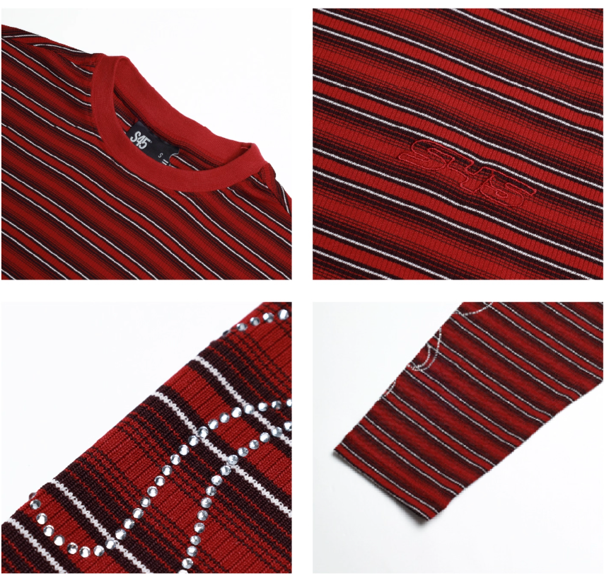S45 Rhinestone Flame Stripe Long Sleeve Tee