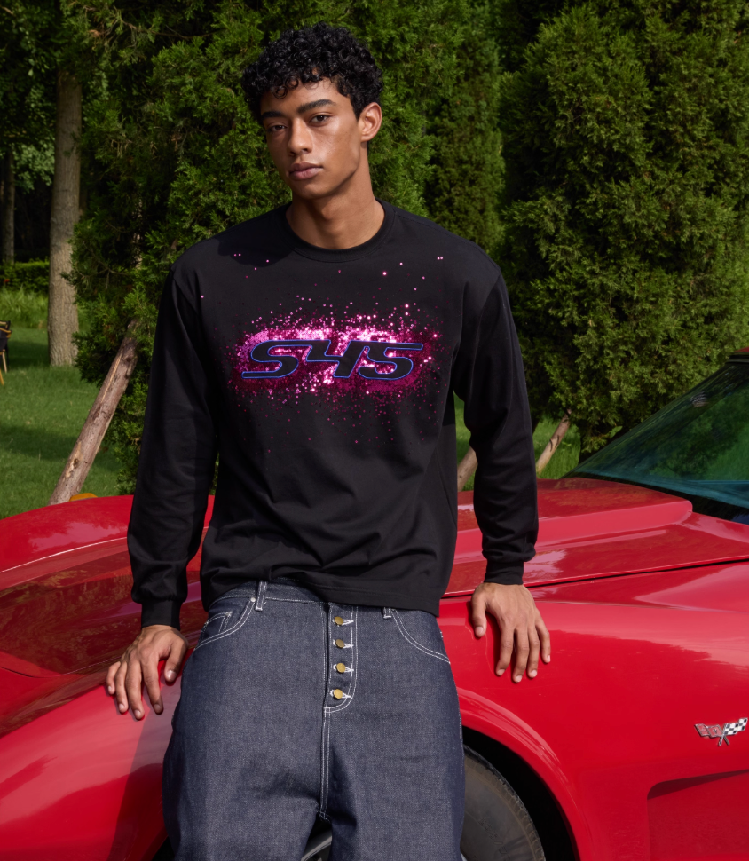 S45 Sequined Embroidered Logo Long Sleeve Tee