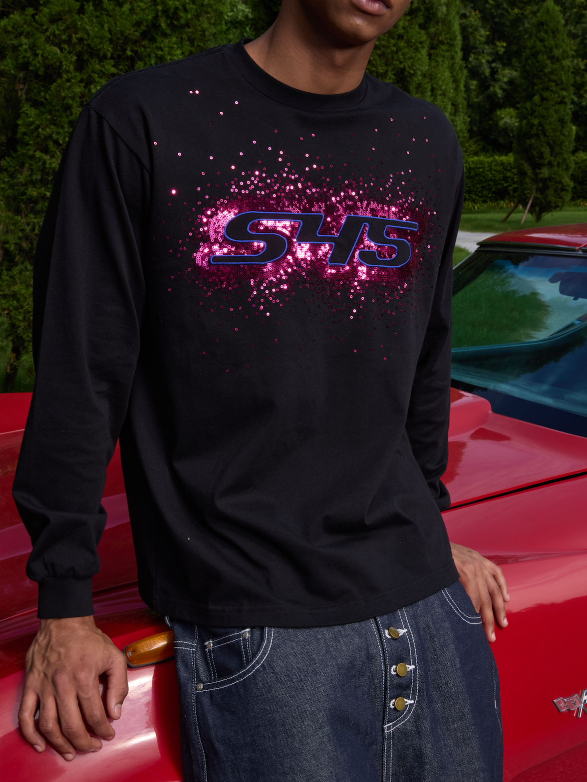 S45 Sequined Embroidered Logo Long Sleeve Tee