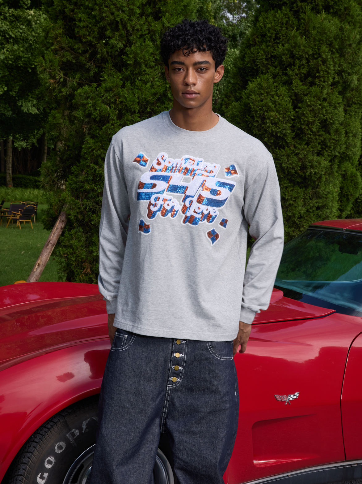 S45 3D Sequined Letter Logo Long Sleeve Tee