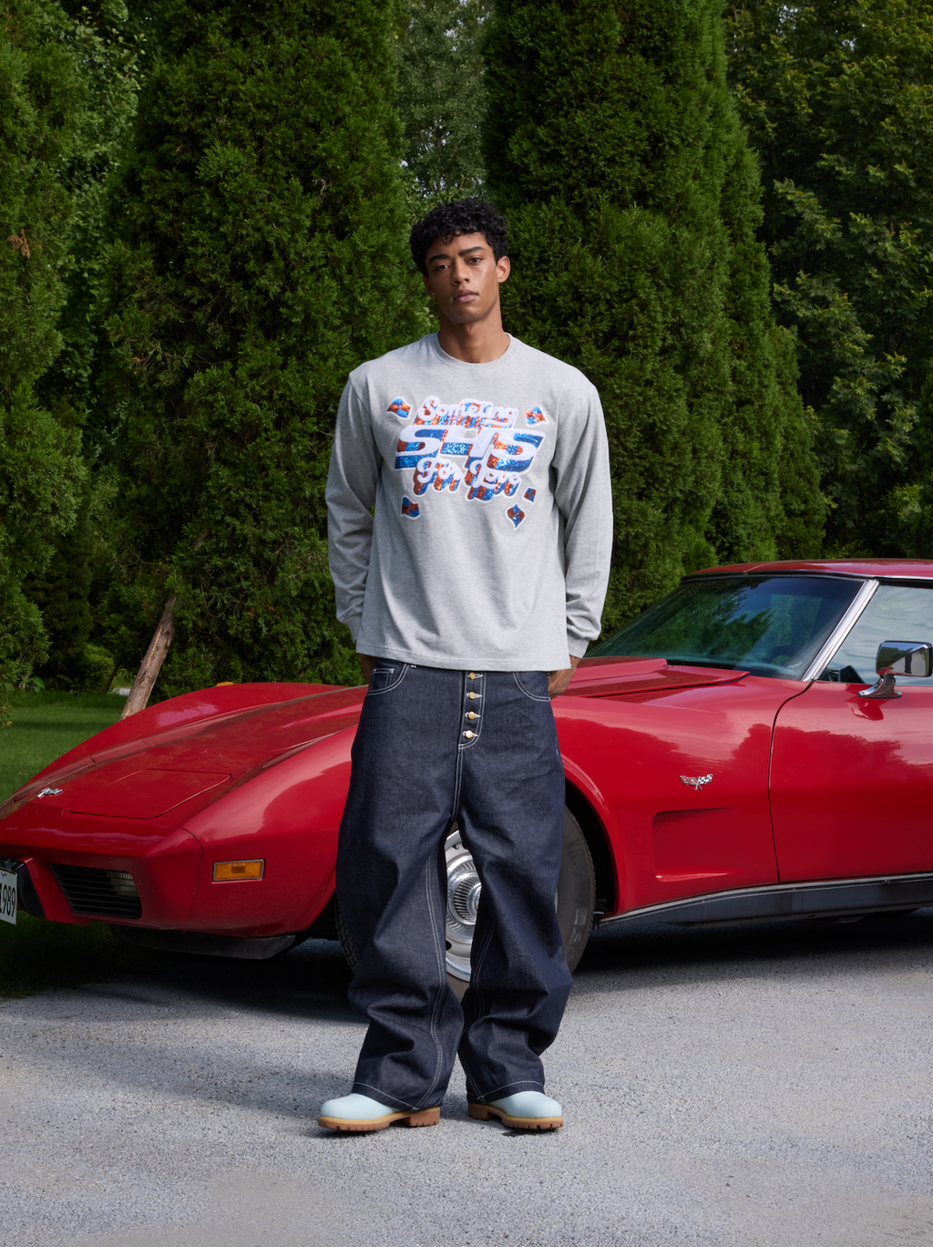 S45 3D Sequined Letter Logo Long Sleeve Tee