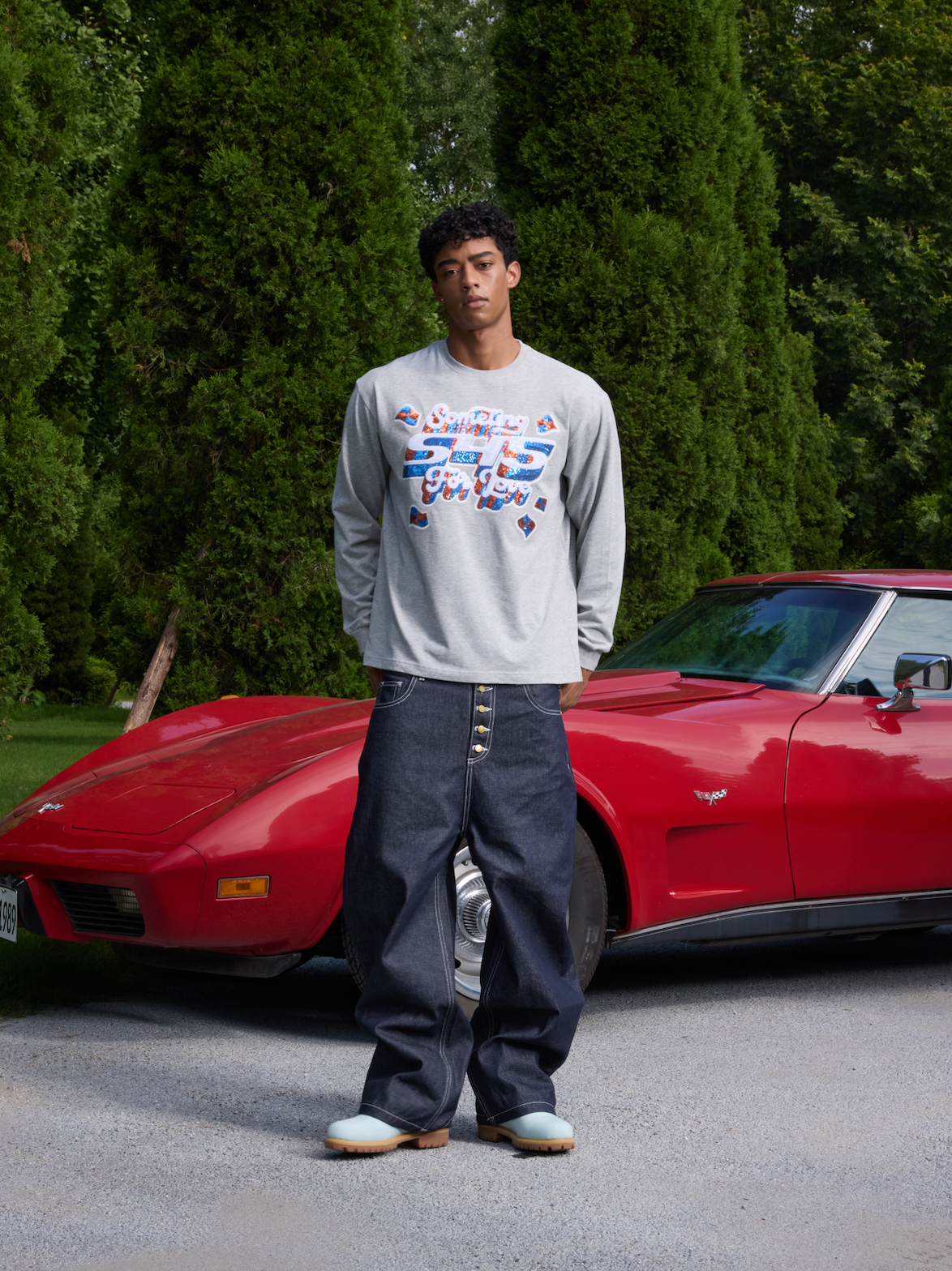 S45 3D Sequined Letter Logo Long Sleeve Tee