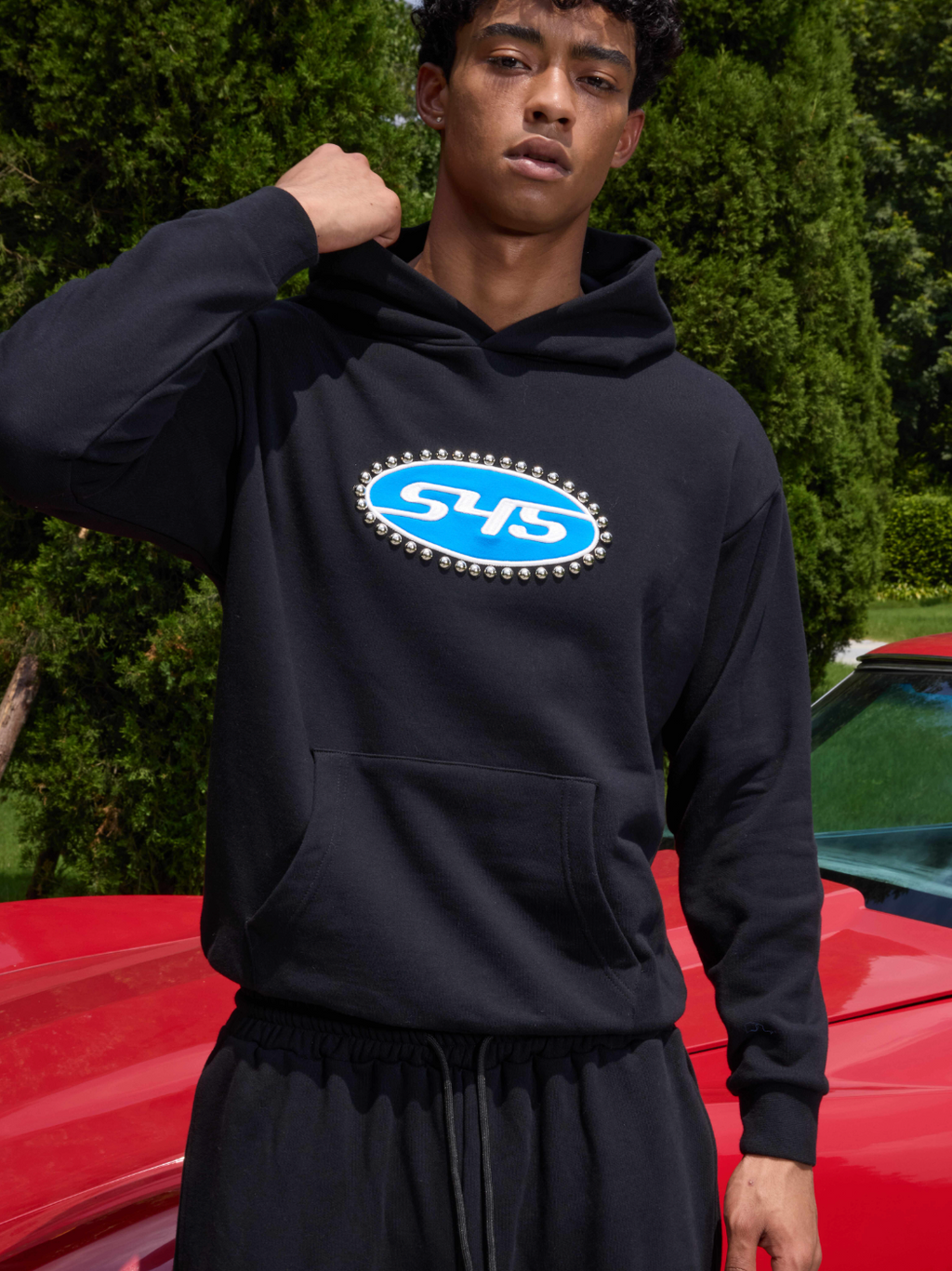 S45 Patch Embroidered Studded Logo Hoodie