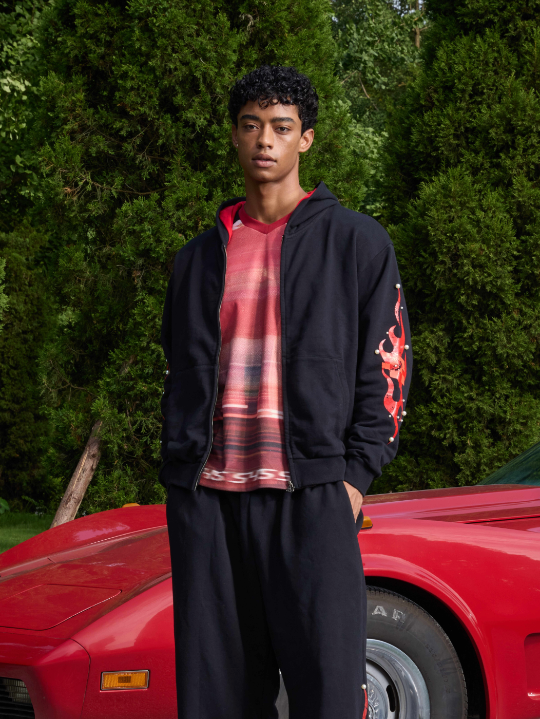 S45 Flame Print Zip Up Hoodie