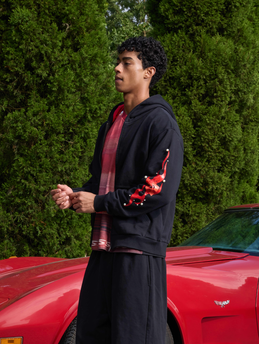 S45 Flame Print Zip Up Hoodie