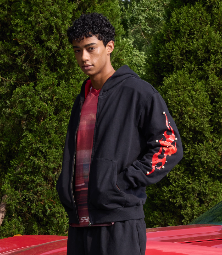 S45 Flame Print Zip Up Hoodie