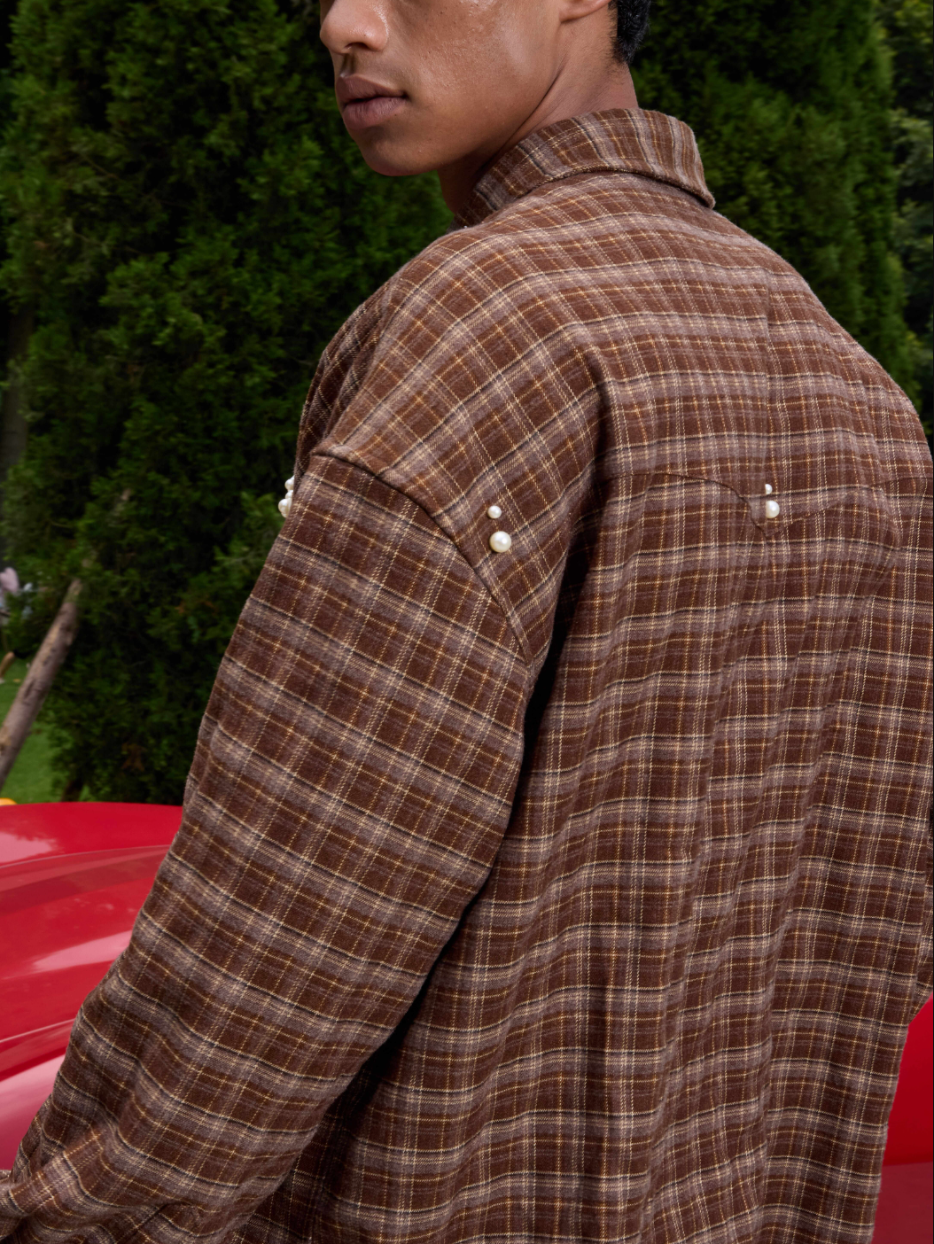 S45 Plaid Pearl Button Logo Long Sleeve Shirt