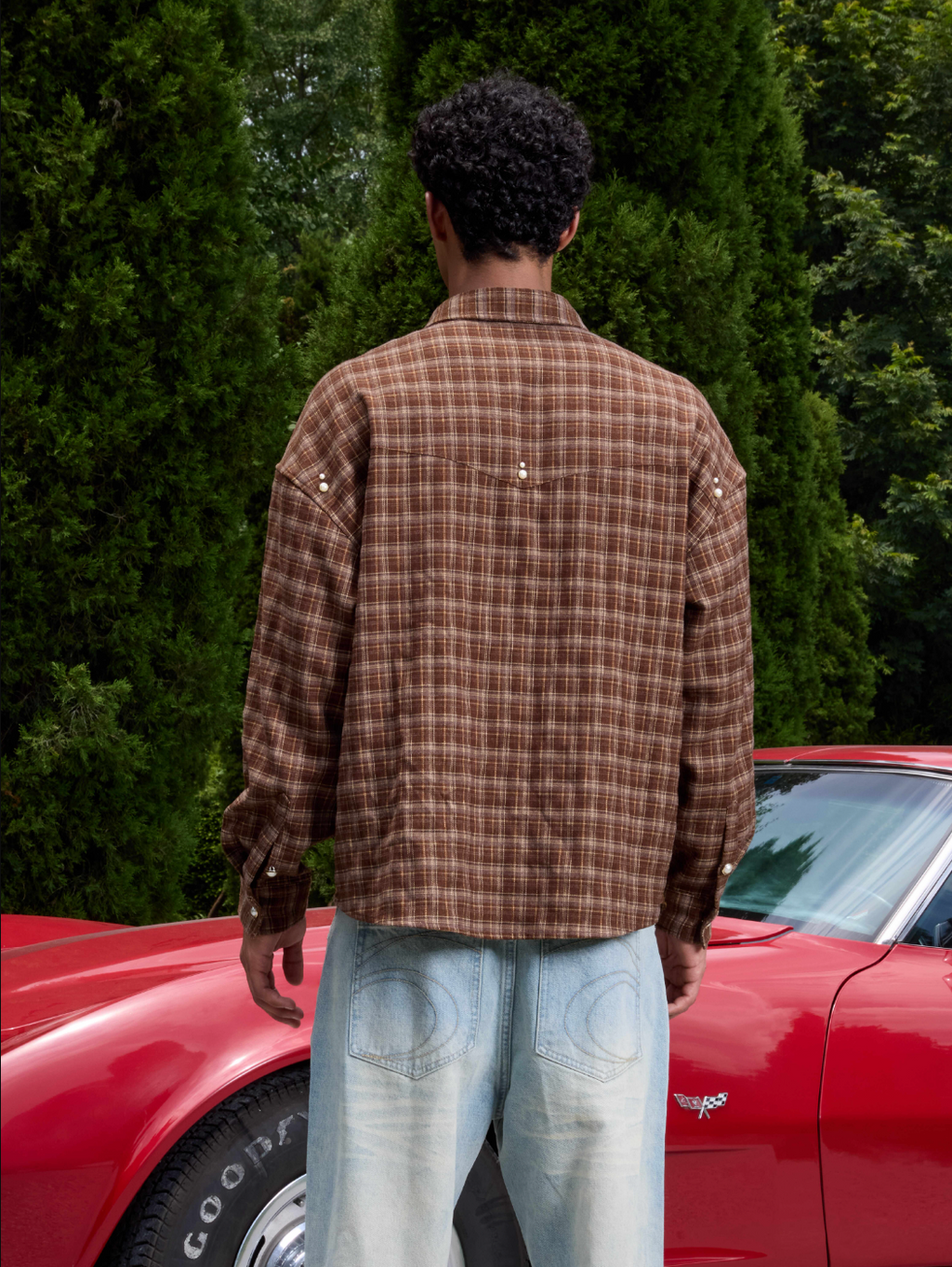 S45 Plaid Pearl Button Logo Long Sleeve Shirt