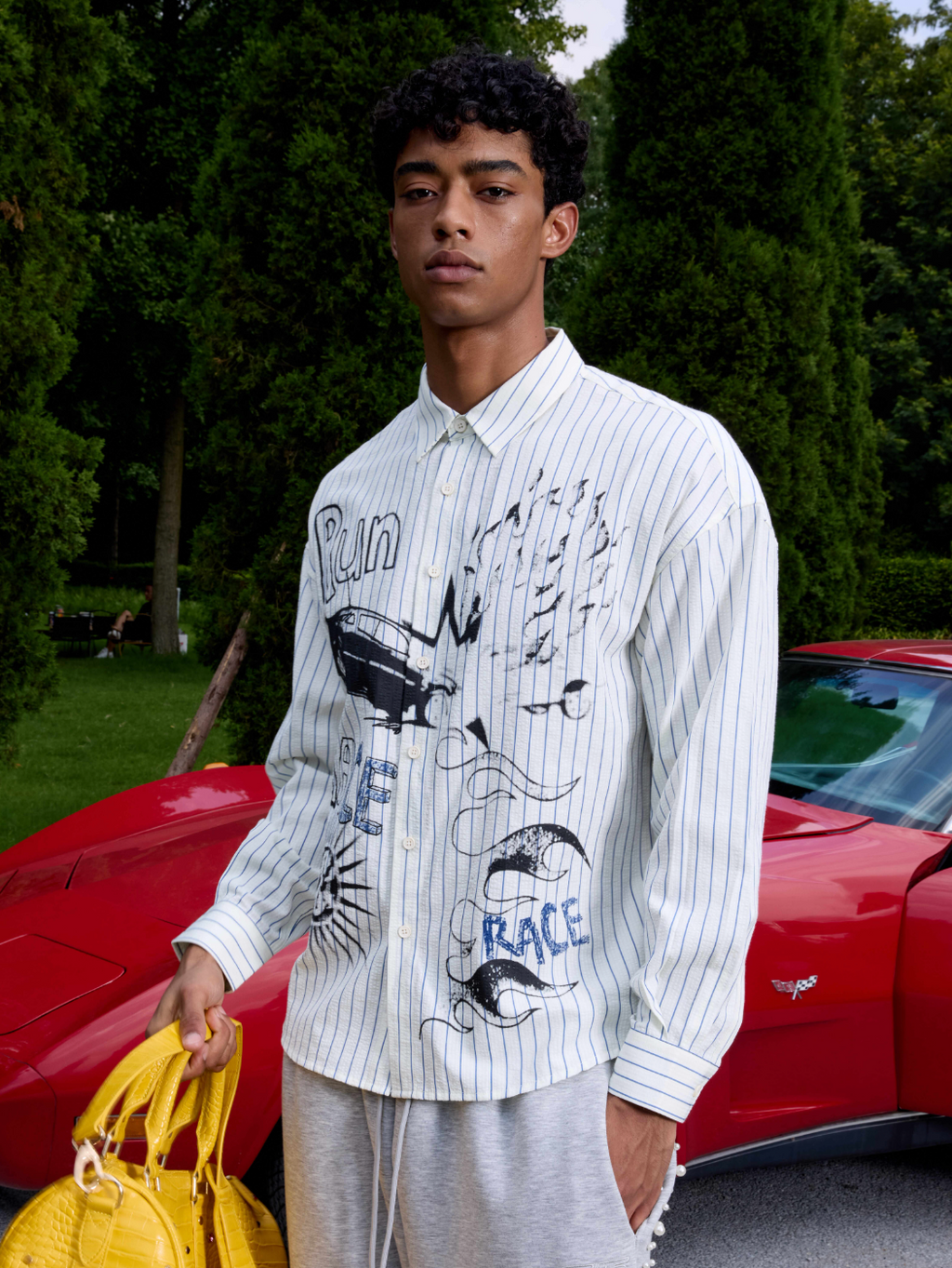 S45 Hand Painted Sports Car Stripe Long Sleeve Shirt