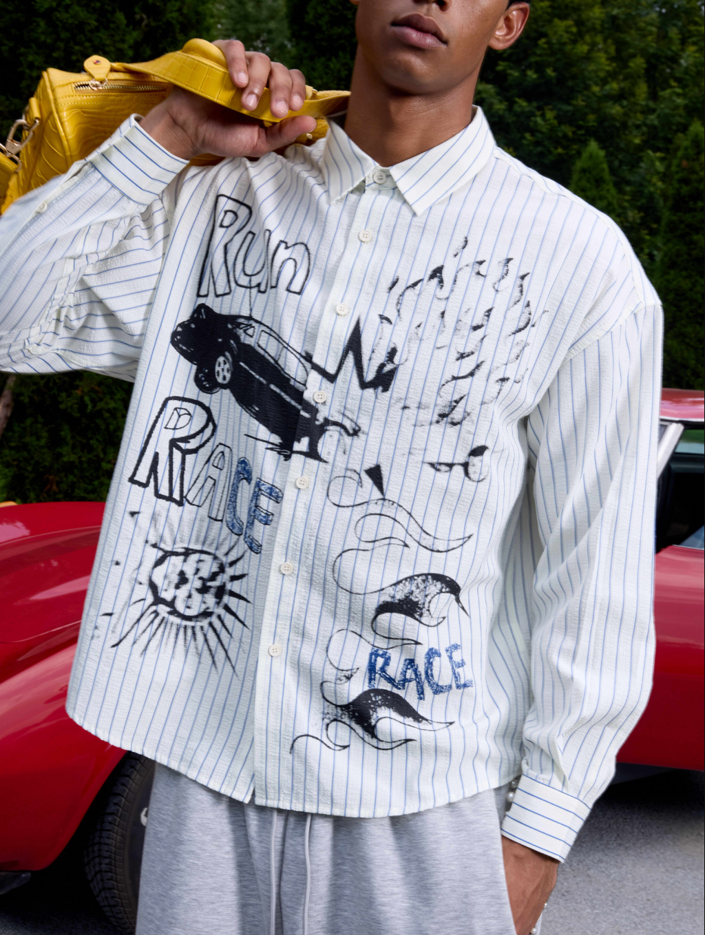 S45 Hand Painted Sports Car Stripe Long Sleeve Shirt