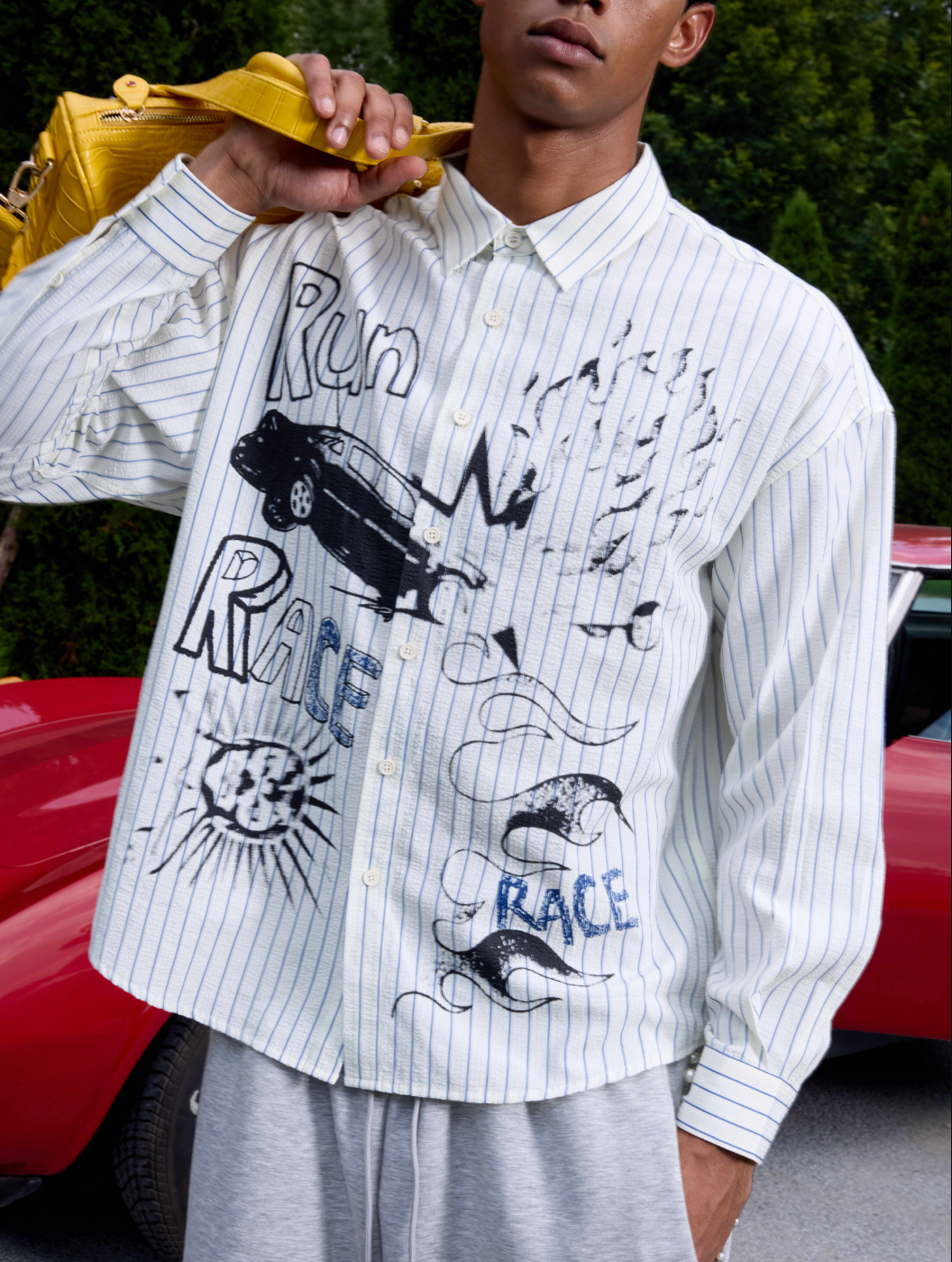 S45 Hand Painted Sports Car Stripe Long Sleeve Shirt