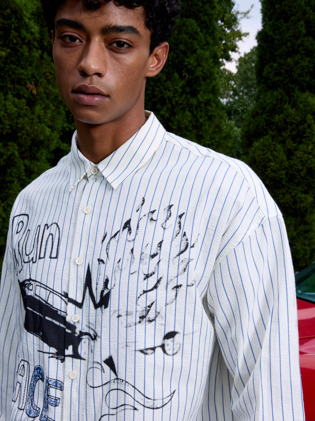 S45 Hand Painted Sports Car Stripe Long Sleeve Shirt