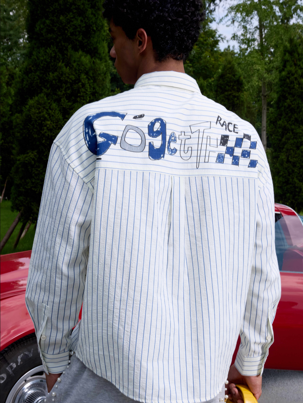 S45 Hand Painted Sports Car Stripe Long Sleeve Shirt
