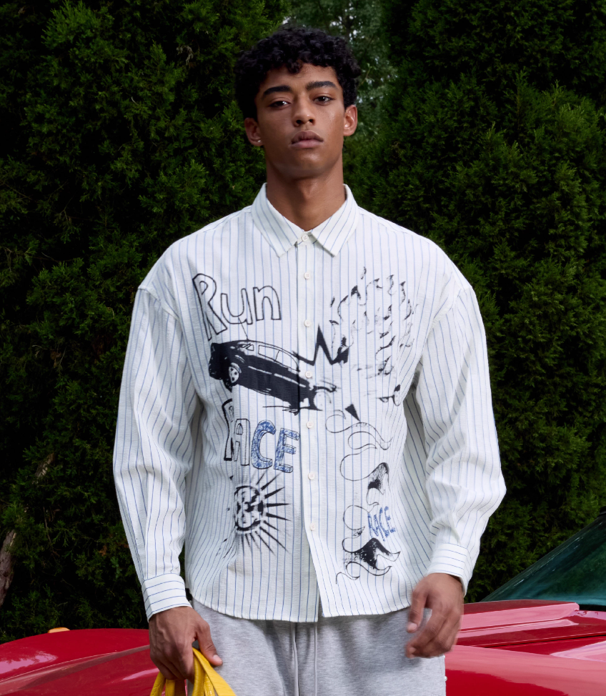 S45 Hand Painted Sports Car Stripe Long Sleeve Shirt
