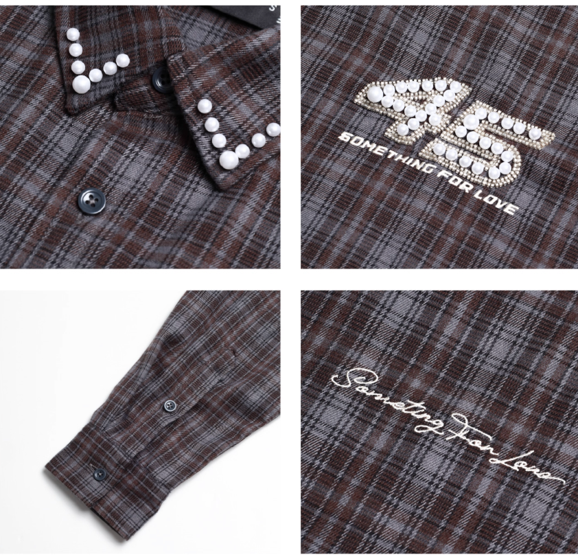 S45 Pearl Lapel Logo Plaid Long Sleeve Shirt