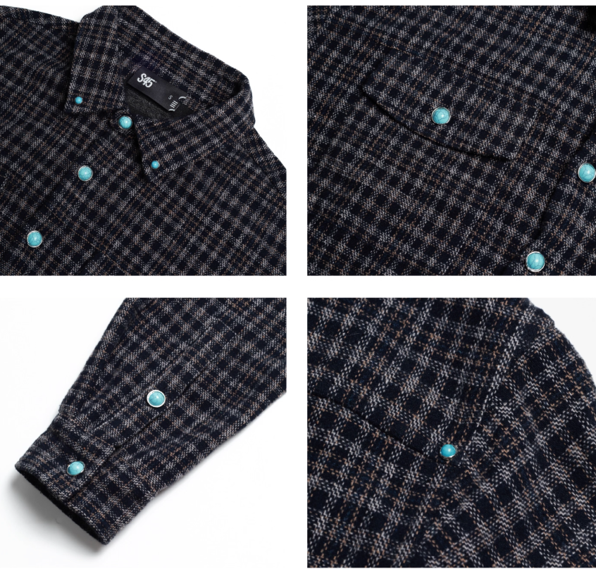 S45 Turquoise Button Plaid Long Sleeve Shirt
