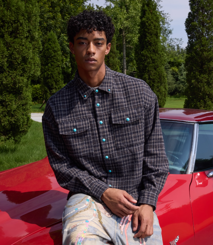 S45 Turquoise Button Plaid Long Sleeve Shirt
