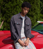 S45 Turquoise Button Plaid Long Sleeve Shirt