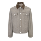 S45 Plaid Pearl Button Leather Lapel Short Jacket