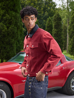 S45 Flocking Denim Pearl Button Leather Lapel Short Jacket