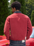 S45 Flocking Denim Pearl Button Leather Lapel Short Jacket