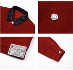 S45 Flocking Denim Pearl Button Leather Lapel Short Jacket