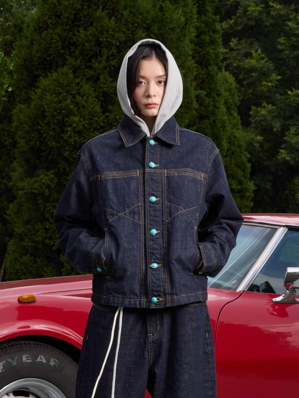 S45 Turquoise Button Denim Jacket