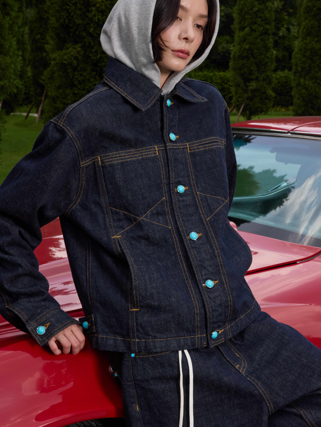 S45 Turquoise Button Denim Jacket