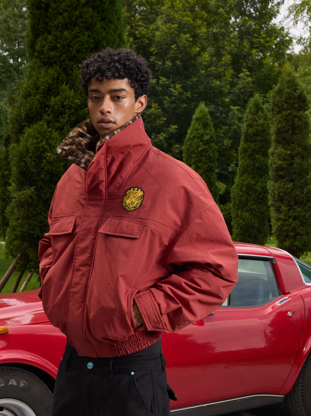 S45 Leopard Fur Lined Nylon Tactical Jacket