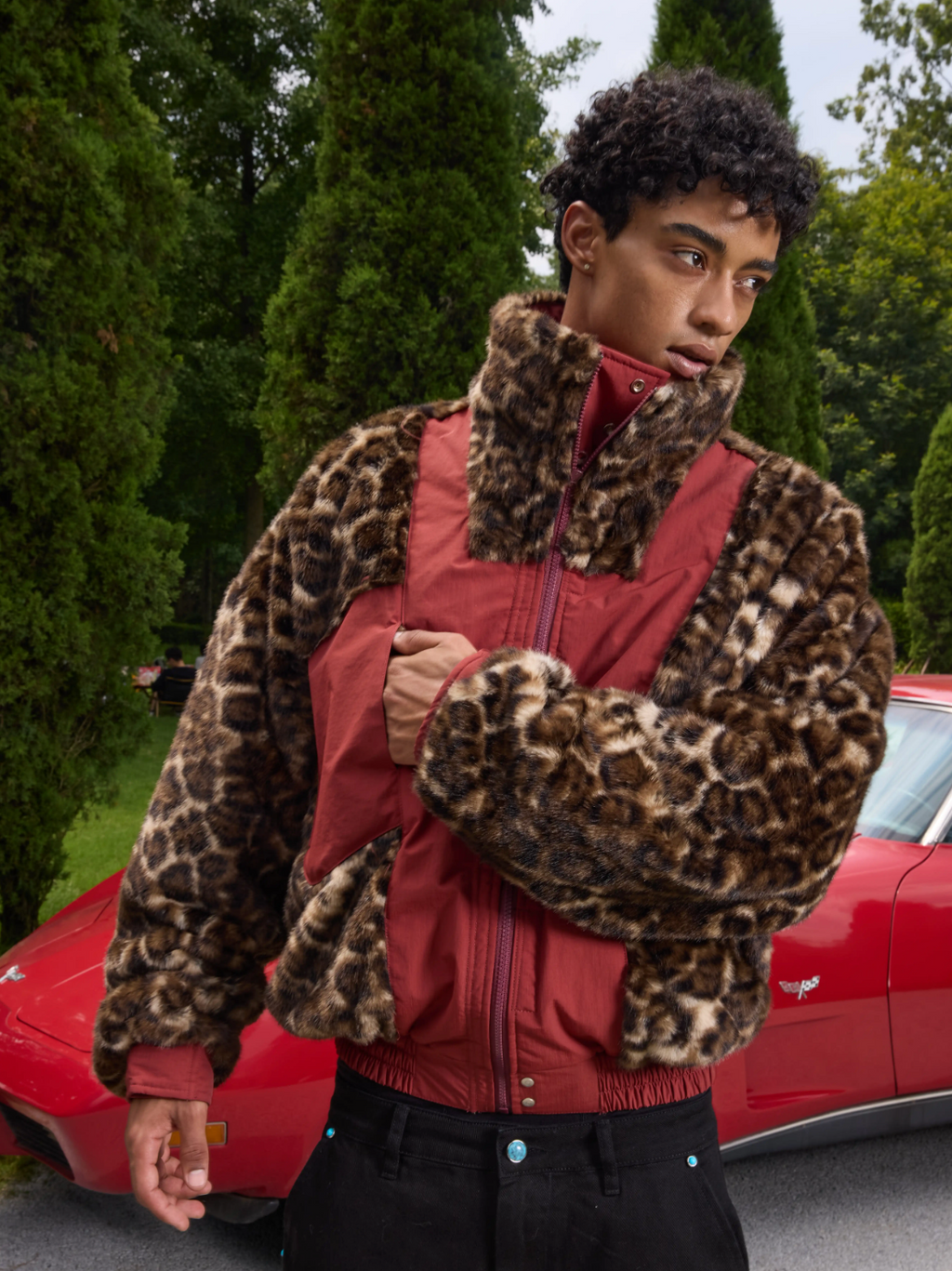 S45 Leopard Fur Lined Nylon Tactical Jacket