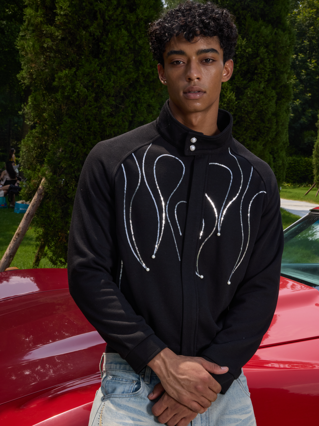 S45 Flame Sequin Wool Harrington Jacket
